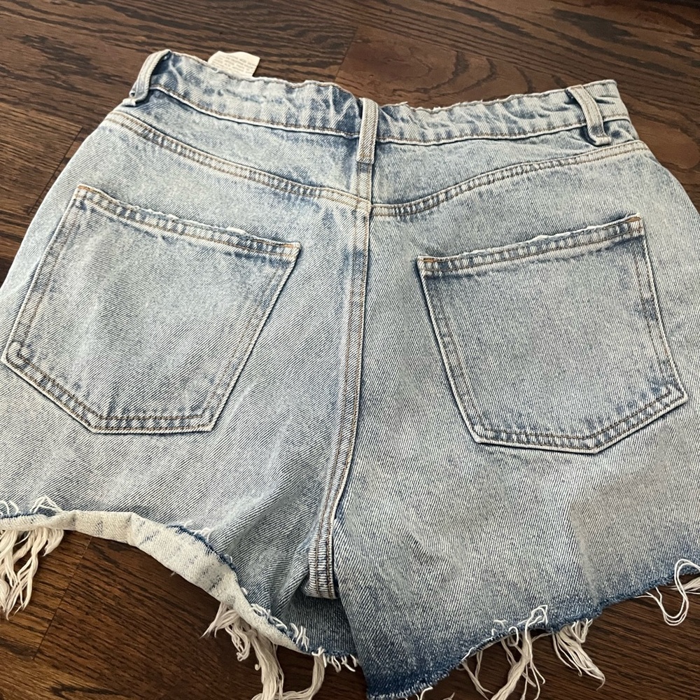 Zara Light Blue Frayed Jean Shorts